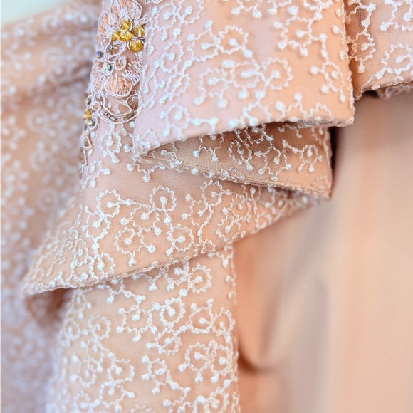 Elegant One Shoulder Lace Dress in Peach - Picture 4 of 13